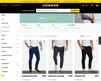 Mens Chinos 2 for $100 | Connor Menswear - Connor